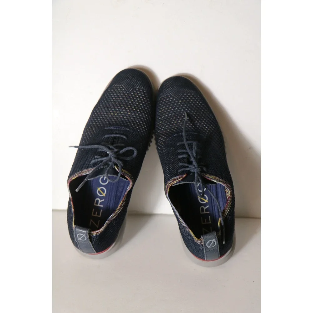 Cole Haan Zerogrand Stichlite Oxford Shoes Mens 10 Navy Blue Knit Red Accent
